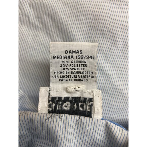 George Women’s Button Shirt M Blue Pinstripe Stretch Long Sleeve Office Classic - Picture 5 of 7